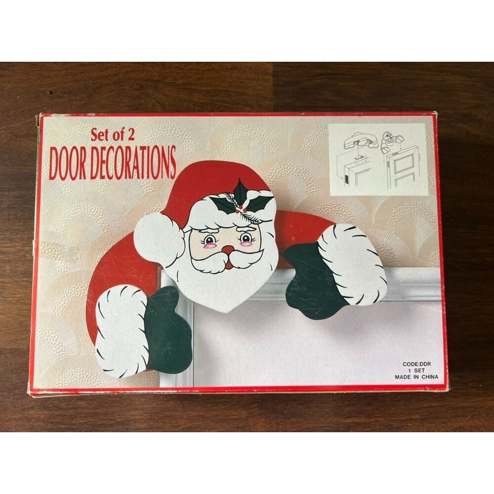 Vintage Set of 2 Santa Door Decorations Foam Over the Door Christmas Decor